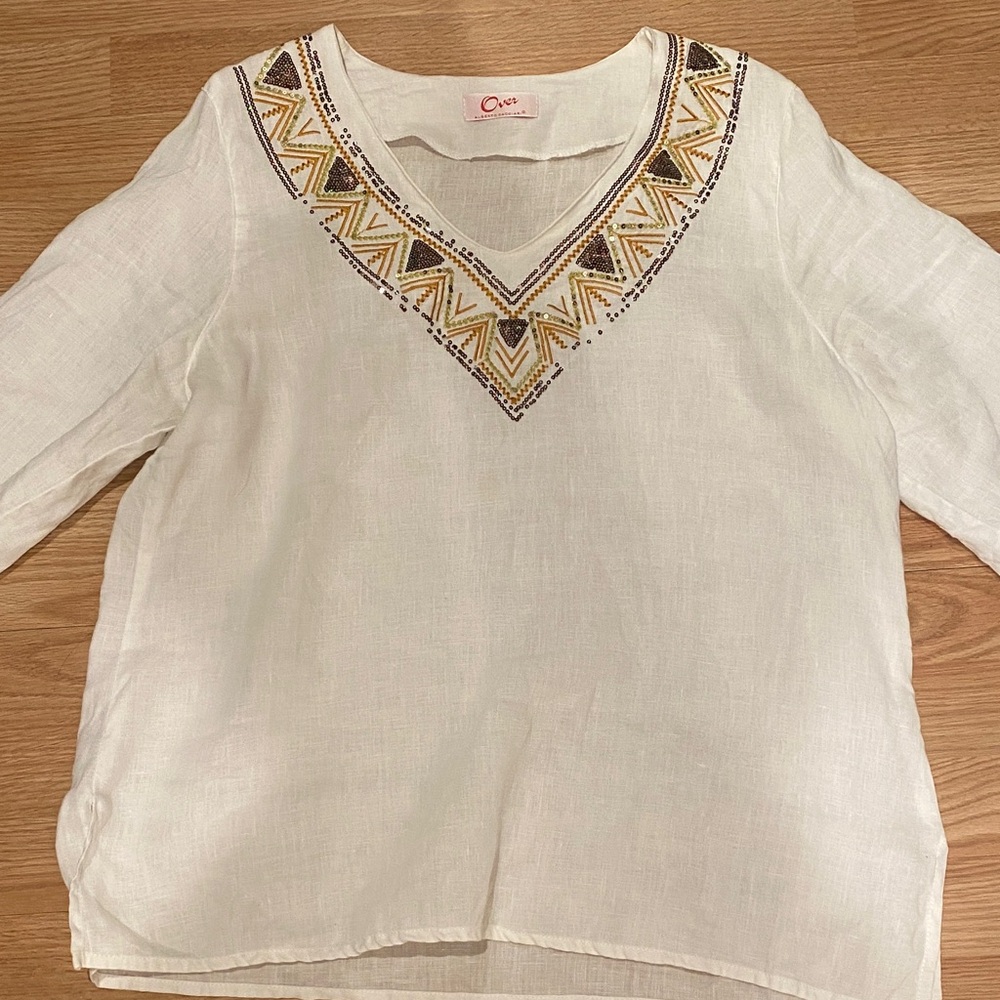 Preowned  linen embroidered top XL